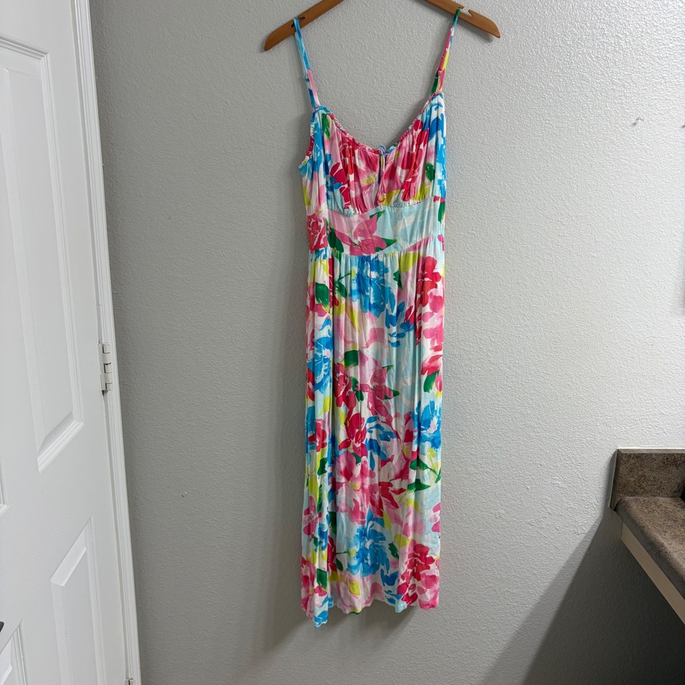 Old‎ Navy Womens Floral Midi Dress Multi Color Smocked Back Keyhole Rayon Size M